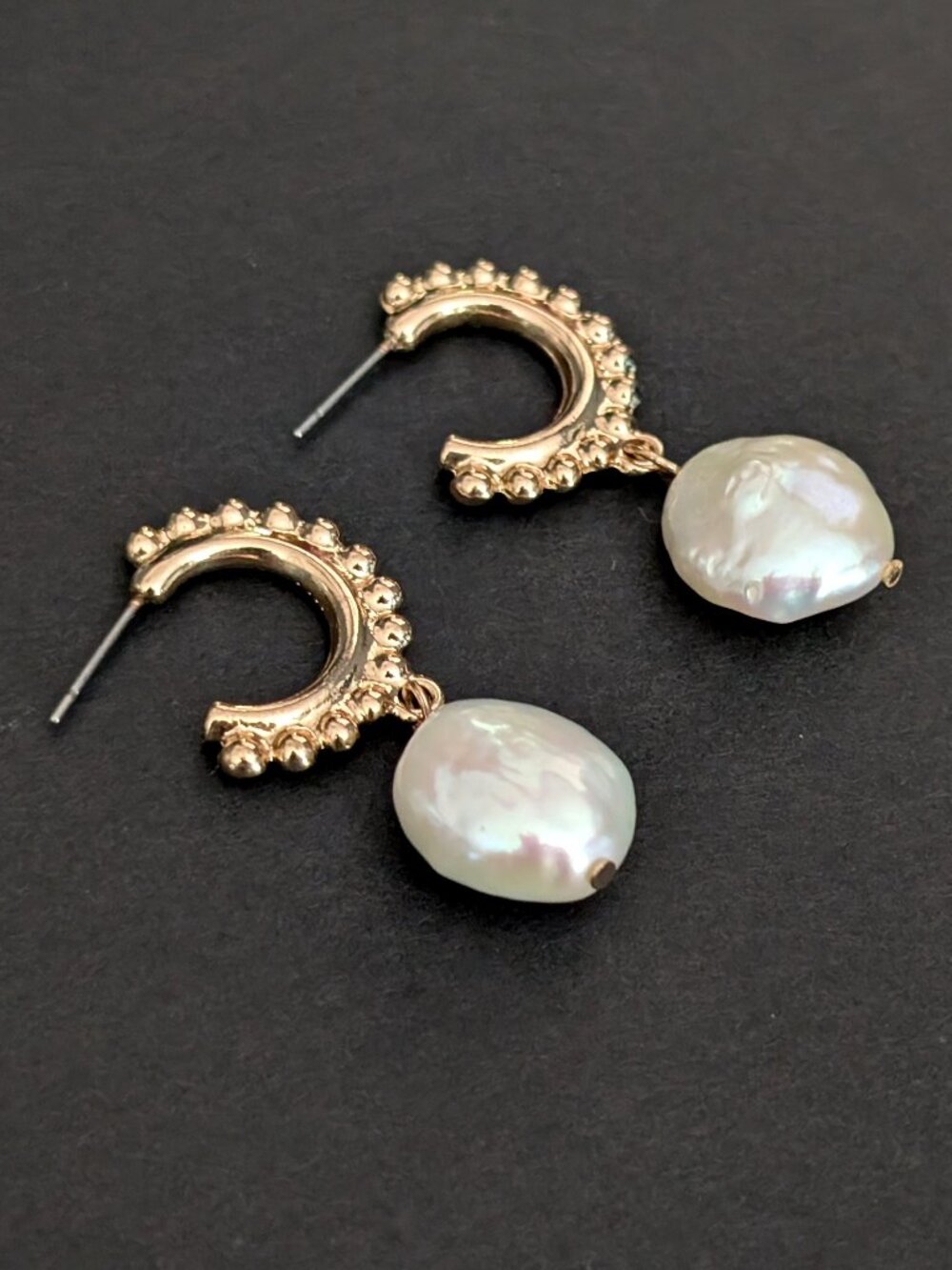 Gold tone and baroque pearl drop earrings